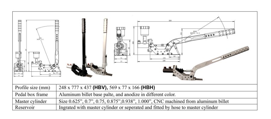Hand brake vertical and horizontal handle aluminum frame