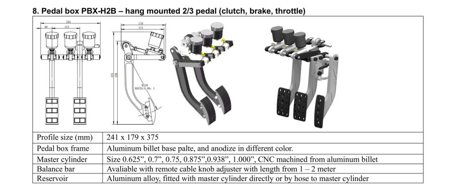 Pedal box PBX-H2 hang type 2 pedals clutch brake bearing MC