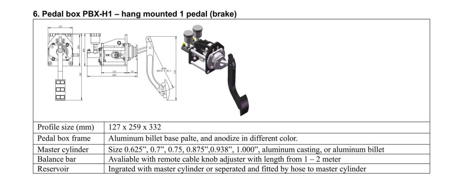 Pedal box PBX-H1 one pedal hang mount