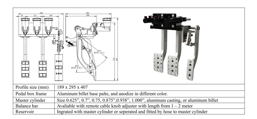 Pedal box with 3 Pedal bearing master cylinder hang type throttle sensor