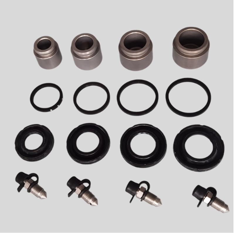 Brake caliper pistons, seals, dust cover, bleeder spare components